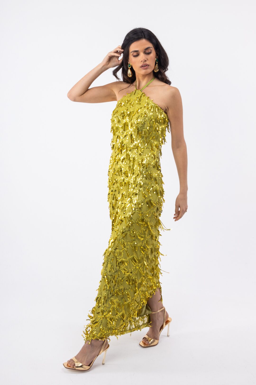 gunaikeio maxi forema lime diakosmimeno me pagietes kai krossia (2)