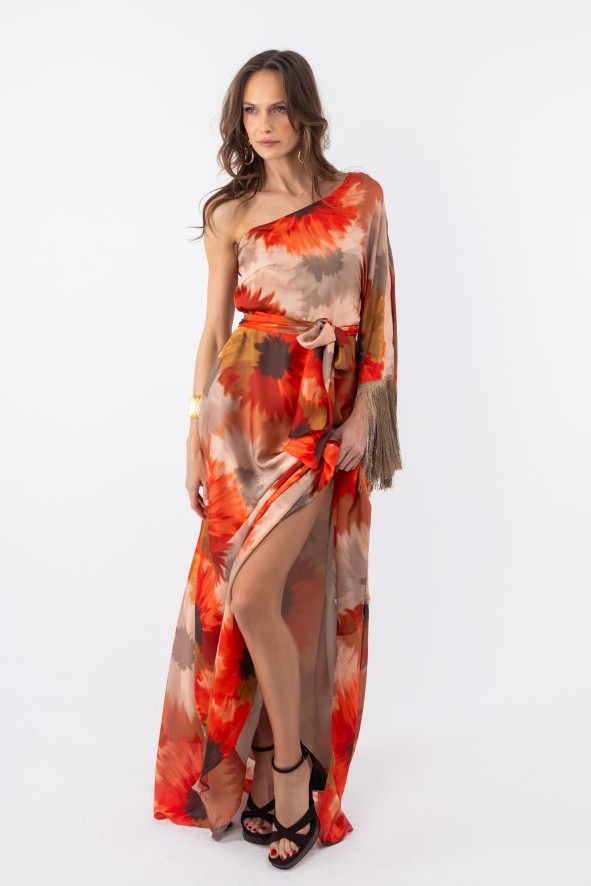 gunaikeio maxi forema one shoulder kokkino emprime me zoni kai aerini grammi (3)