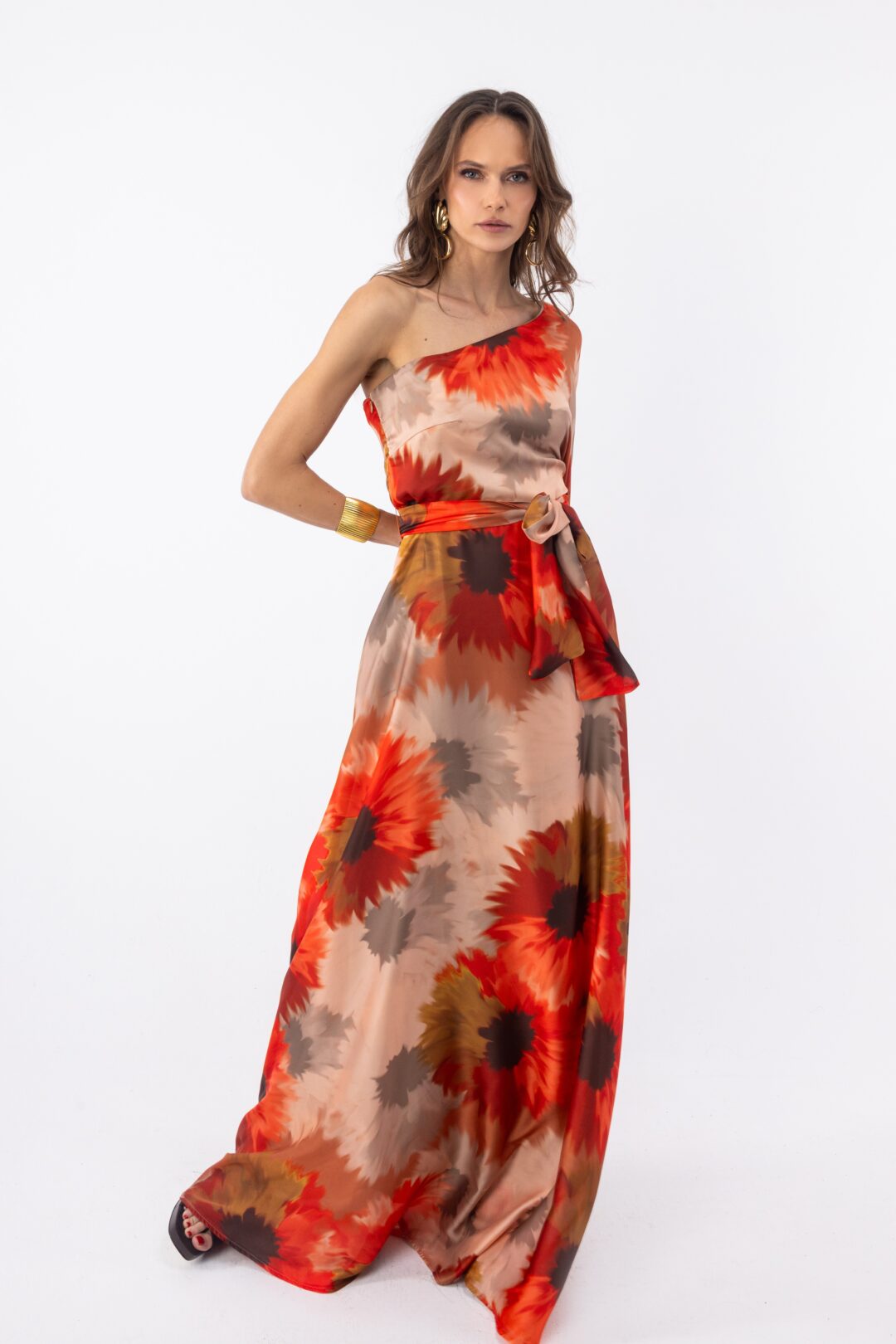 gunaikeio maxi forema one shoulder kokkino emprime me zoni kai aerini grammi (8)